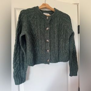 Cropped cable-knit button up cardigan